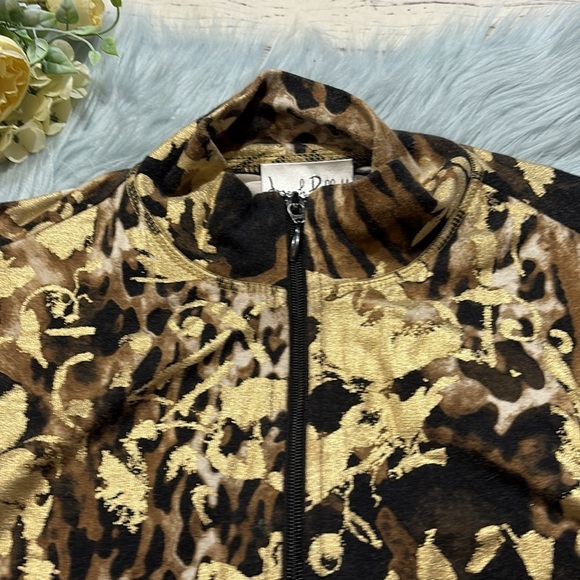 Joseph Ribkoff Leopard Animal Print Metallic Zip Up Jacket sz 12 - Picture 2 of 10